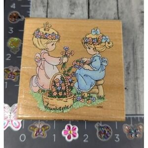 Stampendous Precious Moments Friendship Blooms 1995 Rubber Stamp Wood #L1